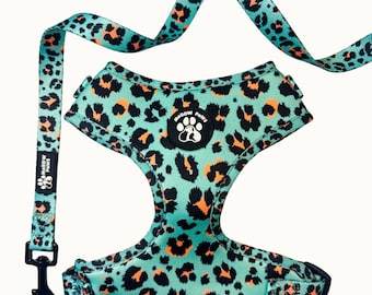 Aqua Leopard Adjustable Puppy Dog Harness