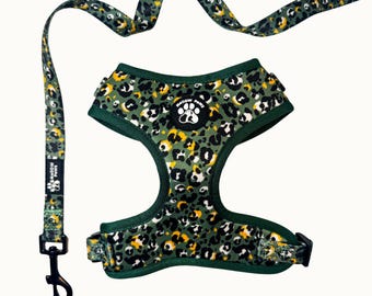 Dark Green Leopard Adjustable Puppy Dog Harness