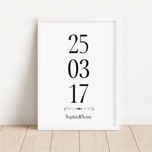 Personalised custom date print with couples names, Mr & Mrs date print, Unique Wedding Anniversary, First Anniversary gift, Engagement print