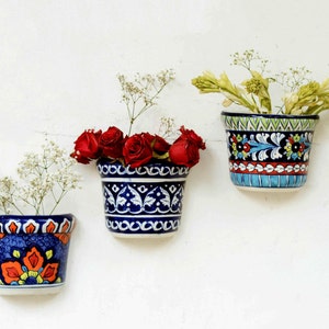 Wall Planter Set of 3 | Indoor & Outdoor Wall Decor | Blue Pottery Gift | Collectibles | High Quality Hand Printed Ceramic