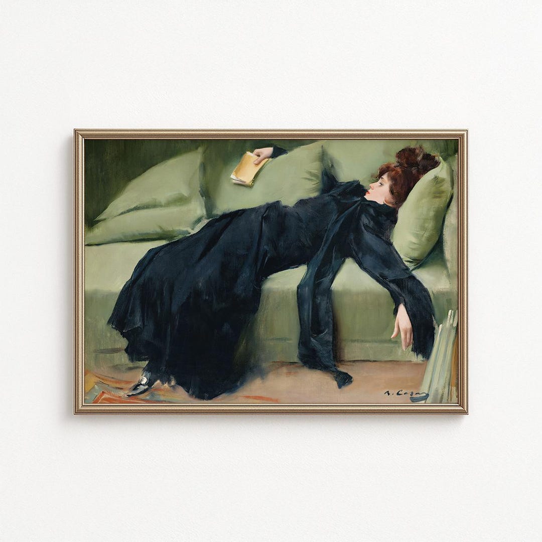 Decadent Young Woman Painting, After the Dance Art Printable, Emerald ...