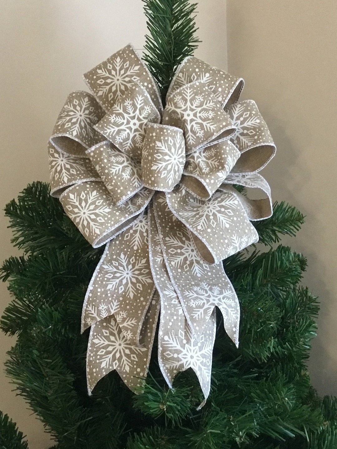 Luxury Natural and White Snowflake Scandi Style Ribbon Christmas Tree ...