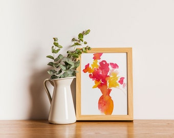 art mural botanique abstrait, aquarelle, art floral abstrait, , art fleur, cadeau pour elle, art mural fleur