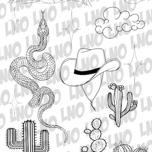 Cowboy Snake Tattoo Stencil Ready to Use A4 - Stick and Hand Poke or Machine