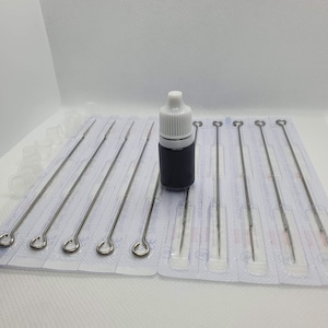 10 Needles Hand Poke Tattoo Refill Kit - Colour Ink / 10 Ink Cups