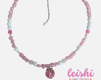 Cute Peach shoujo necklace. Adjustable chain.