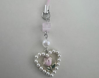 Baroque Heart + Flower Phone Charms. One loops. Handmade phone accessories. Can also be a tablet or kindle charm. Perfect bday gift