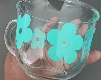 Teal Big Daisy Flower Clear Glass  Mug for hot and cold drinks