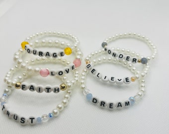 Inspiration Word Stretchy Bracelets (7 options + Custom word option) Believe, Dream, Courage, Love, Faith, Trust, Wonder