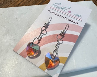 LeishiCo Unique Heart Iridescent Translucent Drop Dangle Earrings