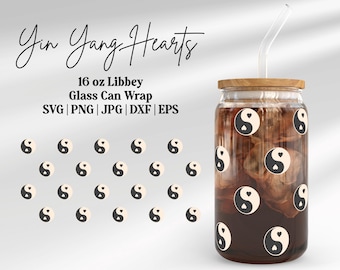 16 oz Glass Can Wrap, Yin Yang Hearts, Valentine's Day, Valentines Coffee Glass, Libbey Glass Cup Wrap, Coffee Cup Cut File, Svg Wrap