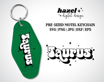 Groovy Taurus Svg, Pre-Sized Keychain Svg, Retro Motel Keychain Svg, Hotel Keychain Svg, Zodiac Svg, Star Svg, Sun Svg, Earth Sign Svg