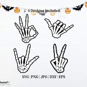 Bundle Skeleton Hands Svg, Trendy Skeleton Svg, Shaka Skeleton Svg, Shaka Svg, Peace Svg, Ok Svg, Rock On Svg, Hang Loose Skeleton Svg