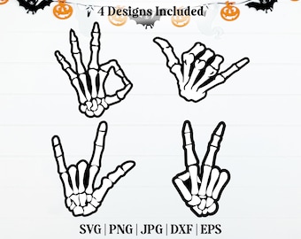 Bundle Skeleton Hands Svg, Trendy Skeleton Svg, Shaka Skeleton Svg, Shaka Svg, Peace Svg, Ok Svg, Rock On Svg, Hang Loose Skeleton Svg