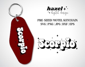 Groovy Scorpio Svg, Pre-Sized Keychain Svg, Retro Motel Keychain Svg, Hotel Keychain Svg, Zodiac Svg, Star Svg, Sun Svg, Water Sign Svg