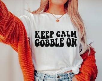 SVG "Keep Calm Gobble On", SVG de Outono, SVG da Moda Outono, SVG Vibrações de Outono, SVG Humor de Outono, Camiseta Infantil de Outono, Coisas de Outono, Ação de Graças