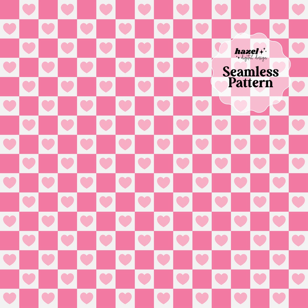 Seamless Digital Pattern, Checkered, Coquette Valentines, Heart Checker ...
