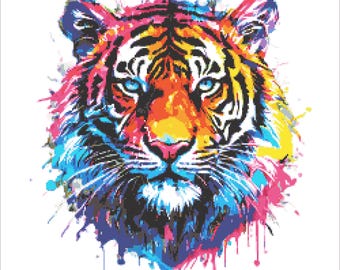 Tiger Rainbow Wild Animal Cross Stitch Pattern 250 x 250 stitches