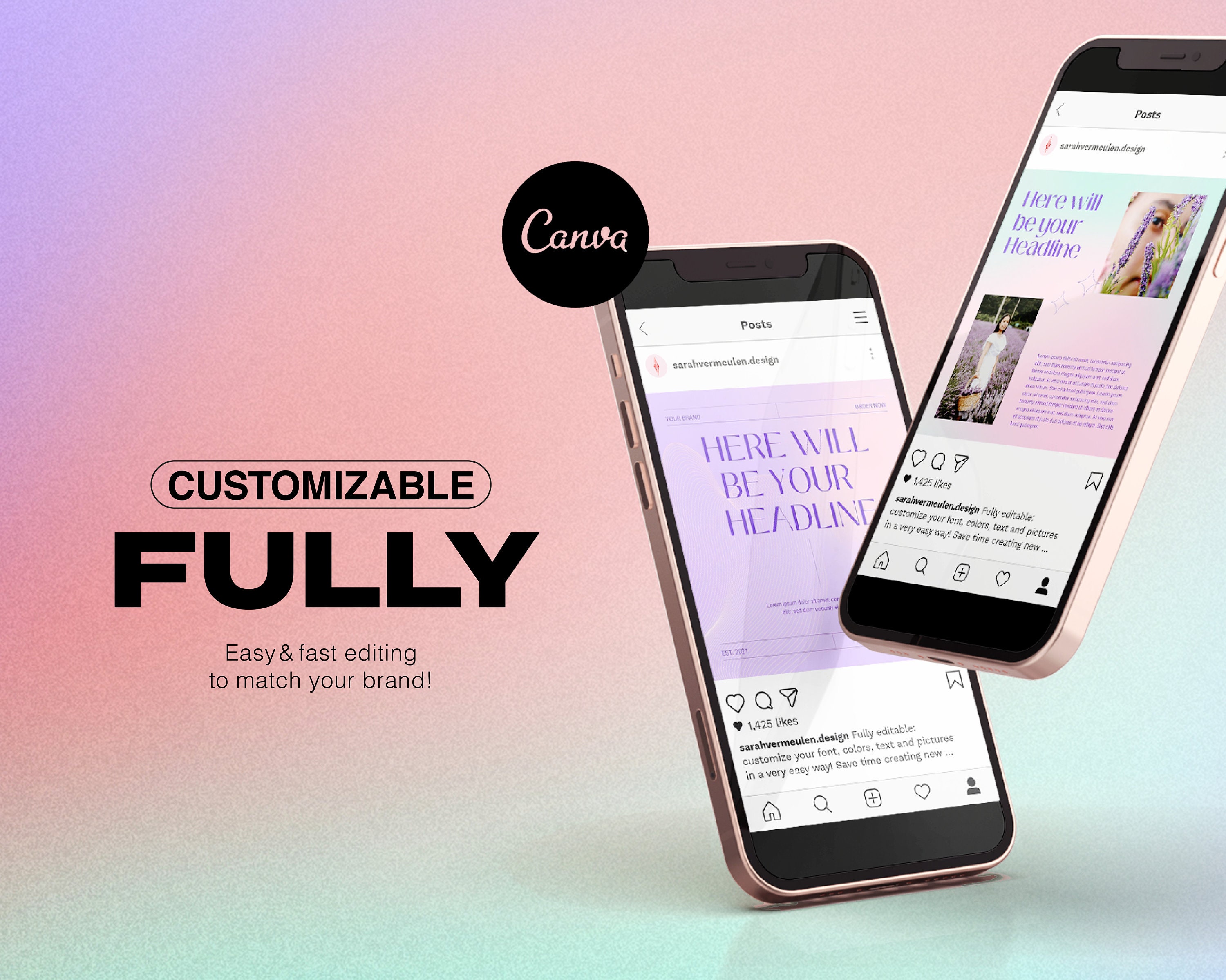 30 Instagram Post Template Bundle Canva 20 GRADIENT - Etsy Australia