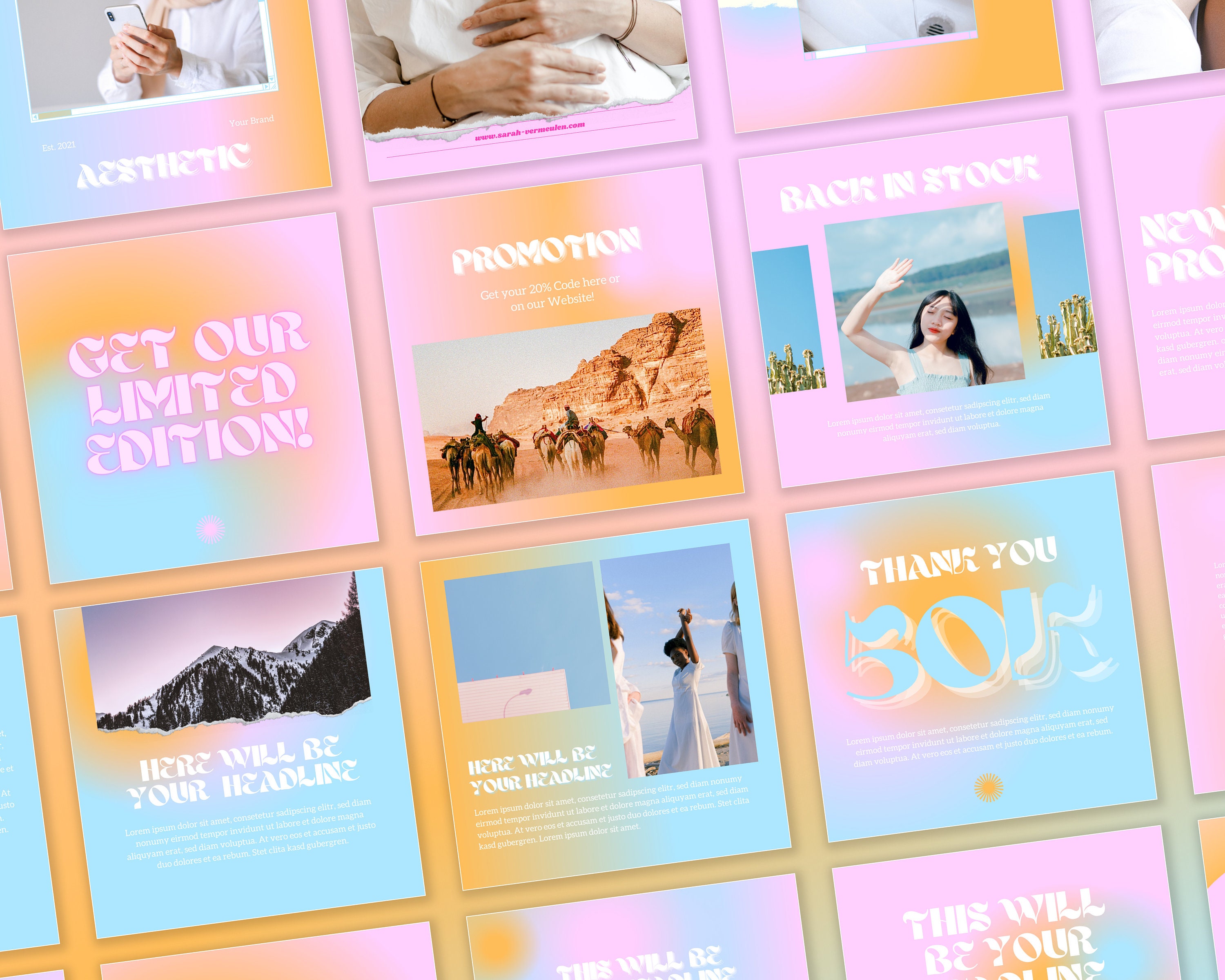80 Instagram Post Template Bundle Canva MINIMAL PASTEL GRADIENT Cute ...