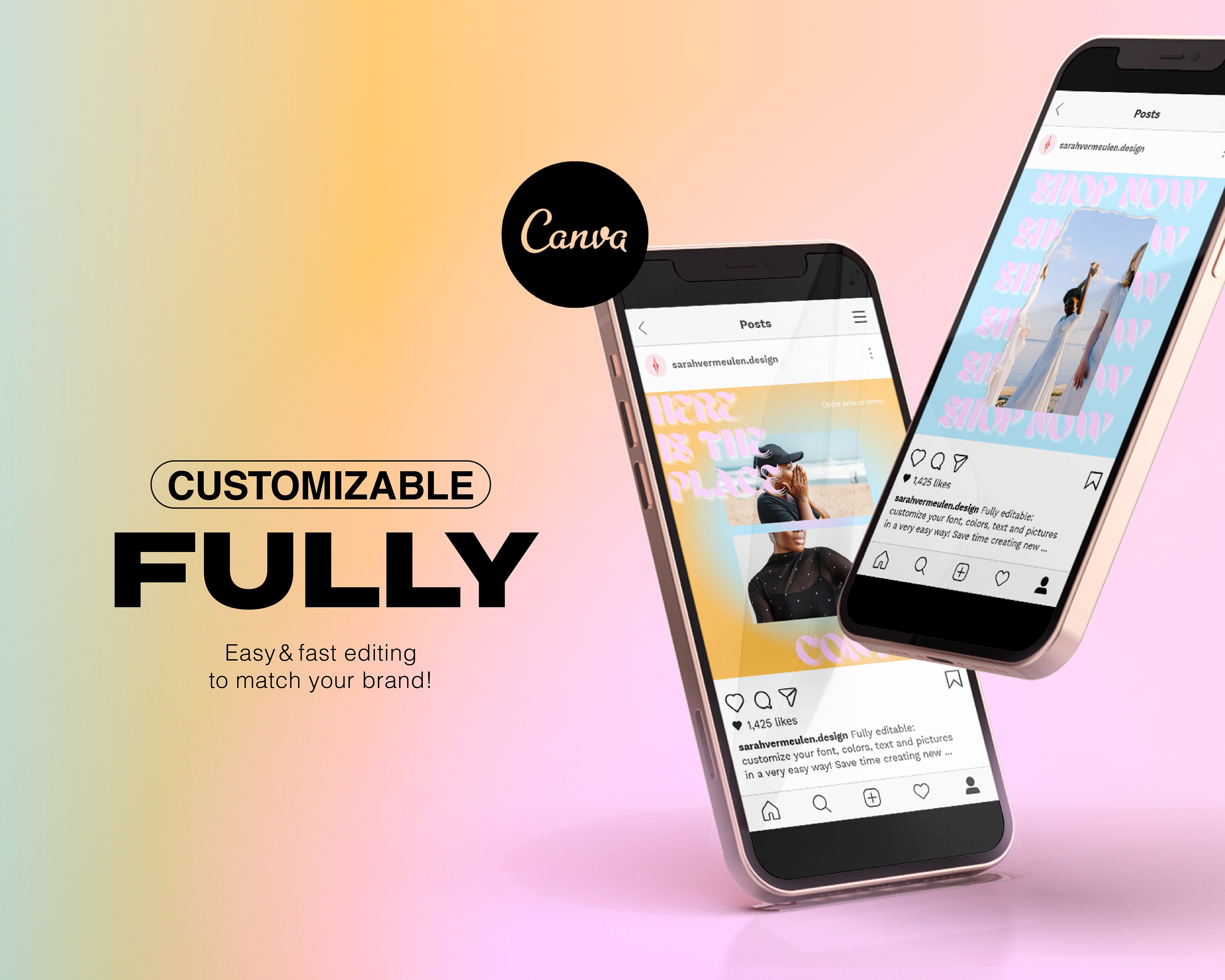 80 Instagram Post Template Bundle Canva MINIMAL PASTEL GRADIENT Cute ...