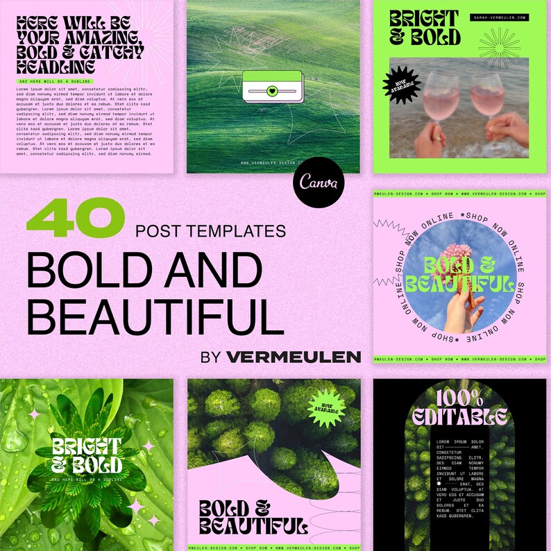 40 Instagram Post Template Bundle CANVA Y2K Techno Digital Pastel ...