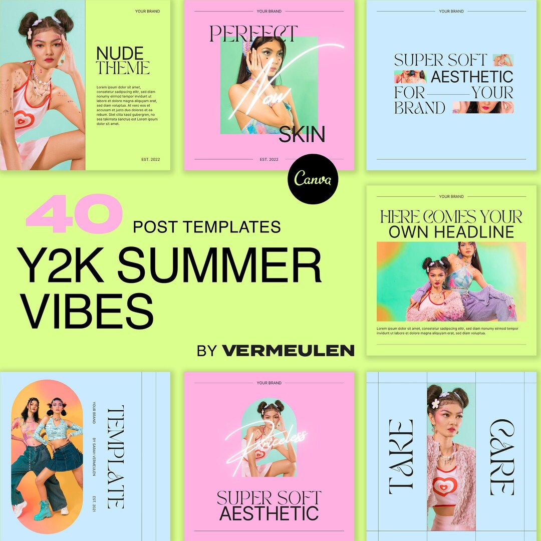 40 Instagram Post Template Bundle CANVA Y2K Techno Digital Aesthetic ...