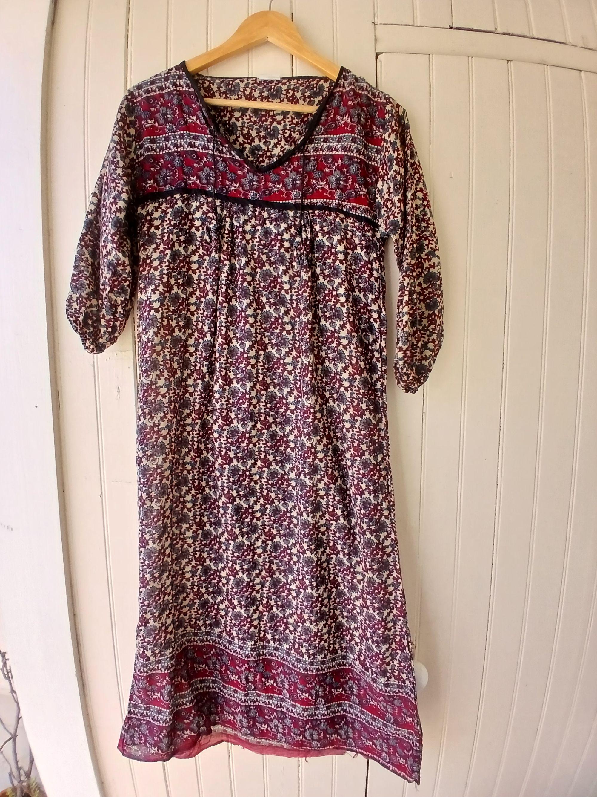 ワンピース 70s Floral Cotton Gauze Dress Vintage 70's Floral Indian Gauze Cotton Sun Dress