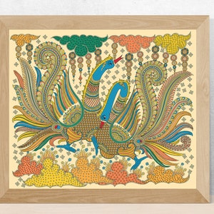 Kalamkari Digital Painting, Dancing Peacocks