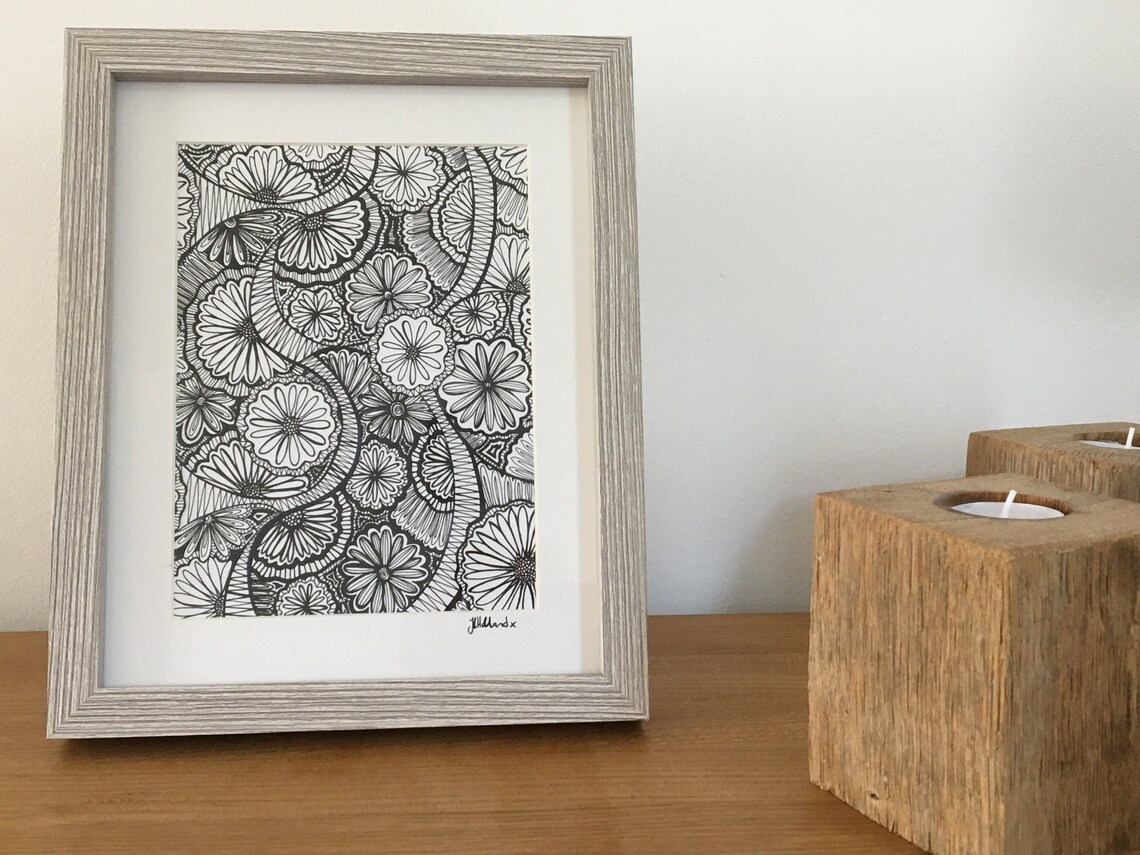 black and white sketch framed art