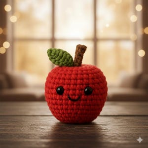 Crochet Apple Amigurumi, Peluche Sonriente