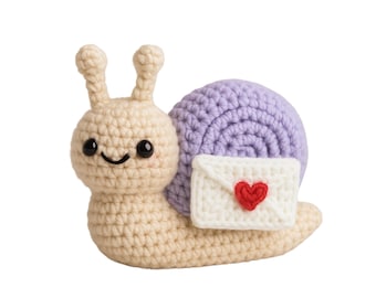 Patrón de crochet amigurumi para correo postal / Caracol kawaii con sobre (PDF)