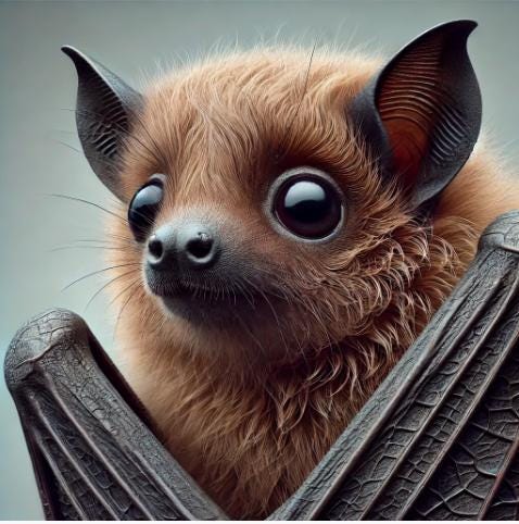 Fruit Bat Portrait Art Print - Realistic Animal Wall Decor Expressive Eyes Intricate Wing Details, for Nature Lovers & Wildlife Enthusiasts