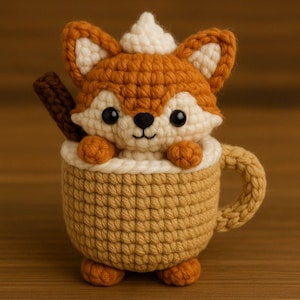 Latte Fox Crochet Pattern – Amigurumi Shelf Sitter (PDF Download)