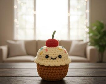 Crochet Cupcake Amigurumi, Kawaii Plush Food Toy, Handmade Stuffed Animal