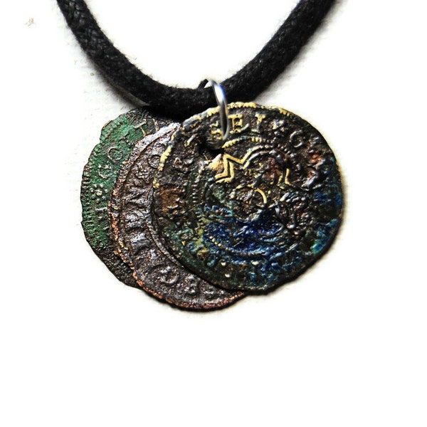 Genuine Antiquity - Post Medieval Jetton Tokens made into a Pendant Necklace suspended on a Necklace Cord with Silver Plated Clasp - 123