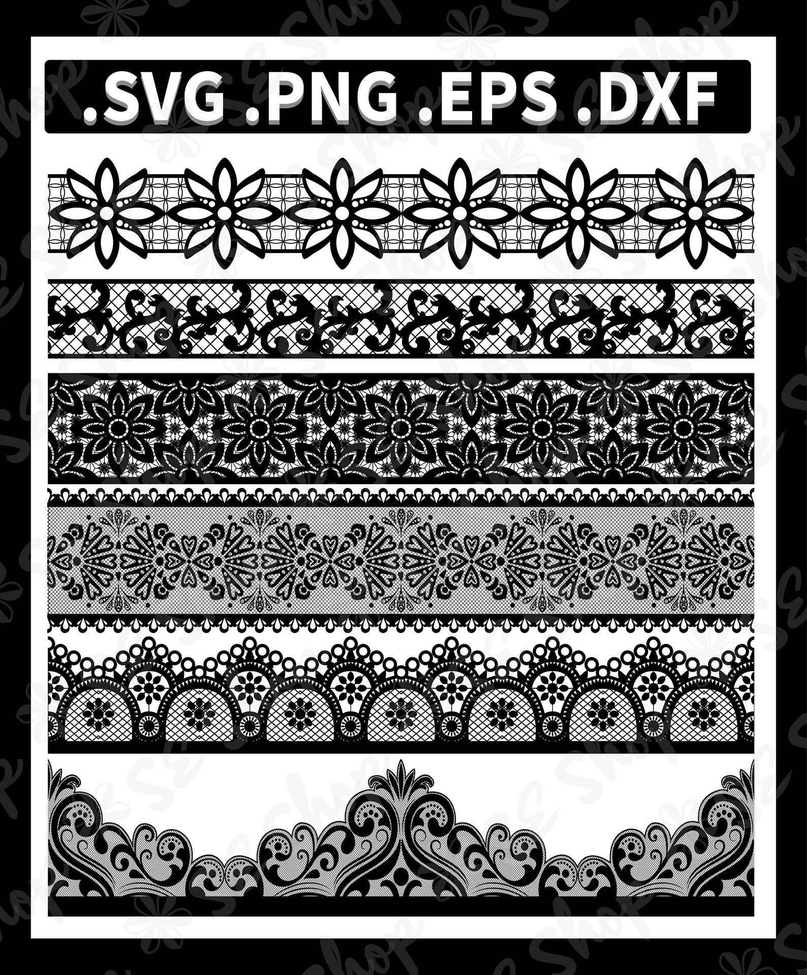 6 Black Seamless Digital Lace Border Trim Easy Cut File Etsy