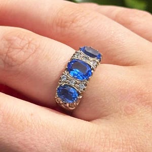 Antik viktoriansk blå pastaring, sterlingsilver, storlek N 6.75 54, safir- och diamantsimulering Alt, cirka 1890