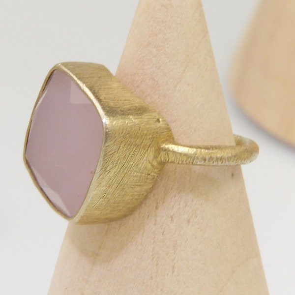 Vintage Gold Vermeil Rose Quartz Ring 925 Silver Size M, Size 6 Large Chunky Square Monica Vinader