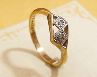 Vintage art-deco platina en 9 kt gouden diamanten ring | VK K1/2 | VS 5,5 | 50,25 euro | Antiek goud platina geelgouden diamanten ring jaren 1920 1930
