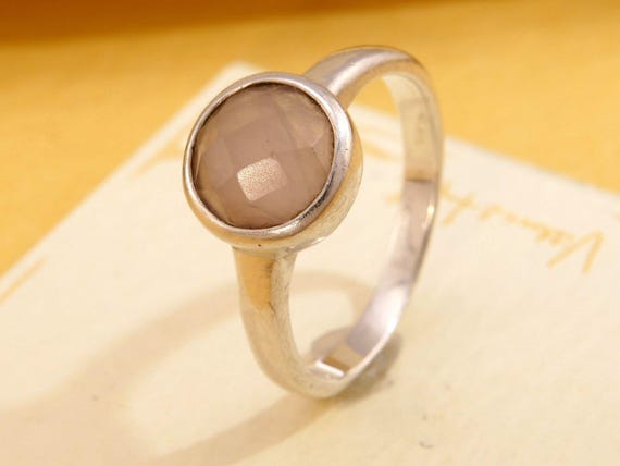Rose Cut Rose Quartz Solitaire Solid Silver Ring … - image 1