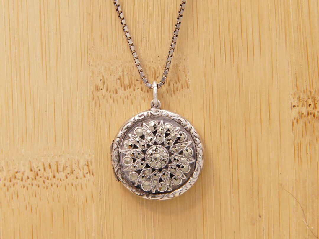 Silver Locket Sun Vintage Marcasite Sunburst Mandala Sterling Silver Locket DH Phillips ...