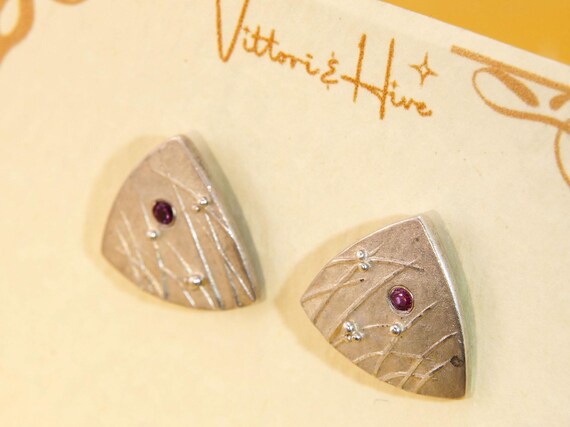 Modernist Ruby Geometric Triangle Stud Earrings i… - image 7