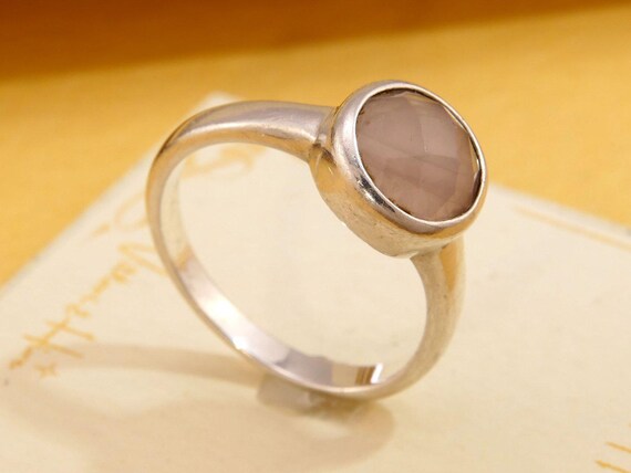 Rose Cut Rose Quartz Solitaire Solid Silver Ring … - image 3