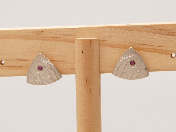 Vintage Ruby Stud Earrings in Sating Sterling Sil… - image 1