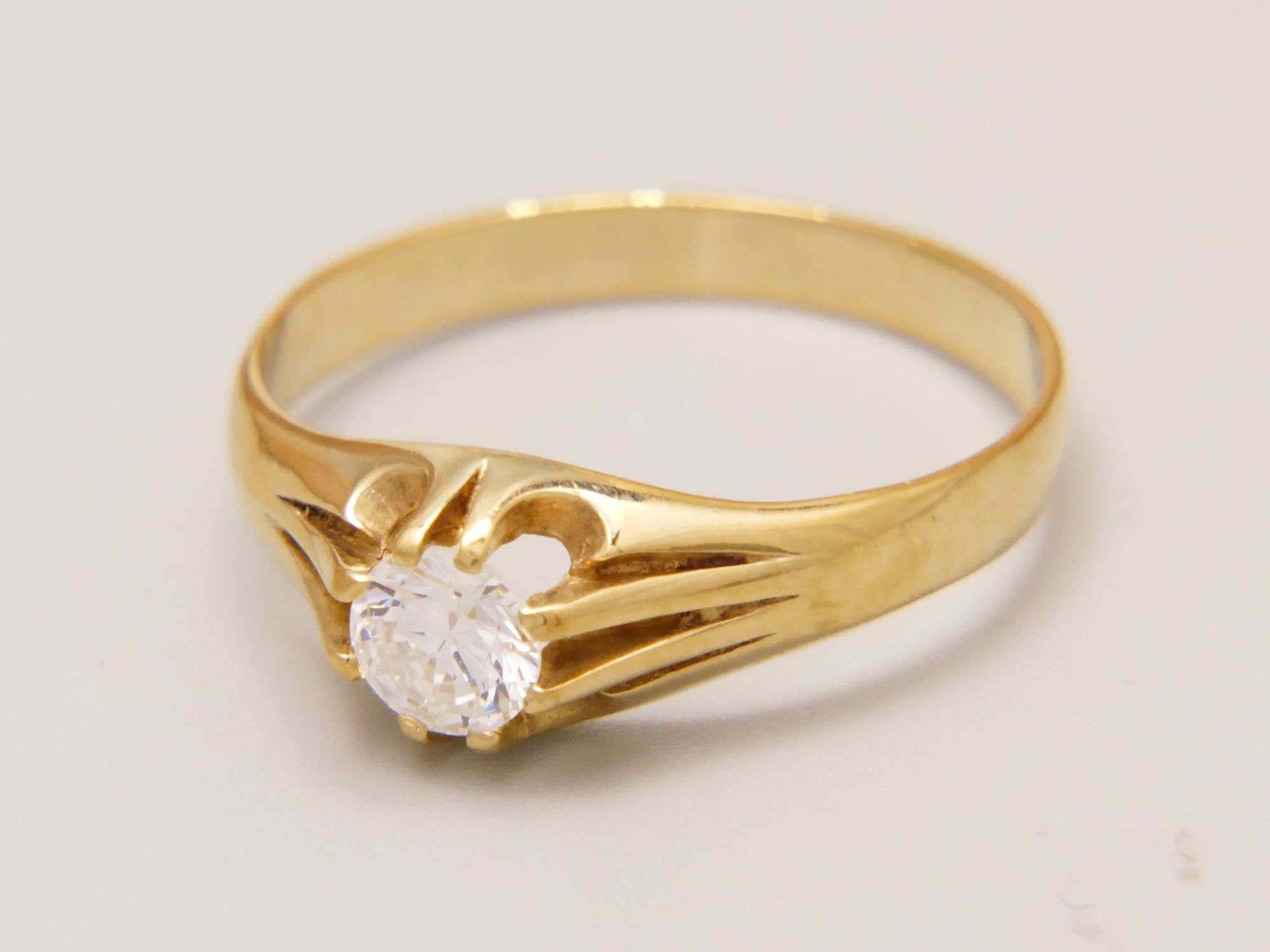 Vintage Zircon Solitaire Travel Ring Yellow Gold on Sterling Silver | Size X 11.5 66 | Faux Fake Diamond Single Stone Yellow Gold Ring