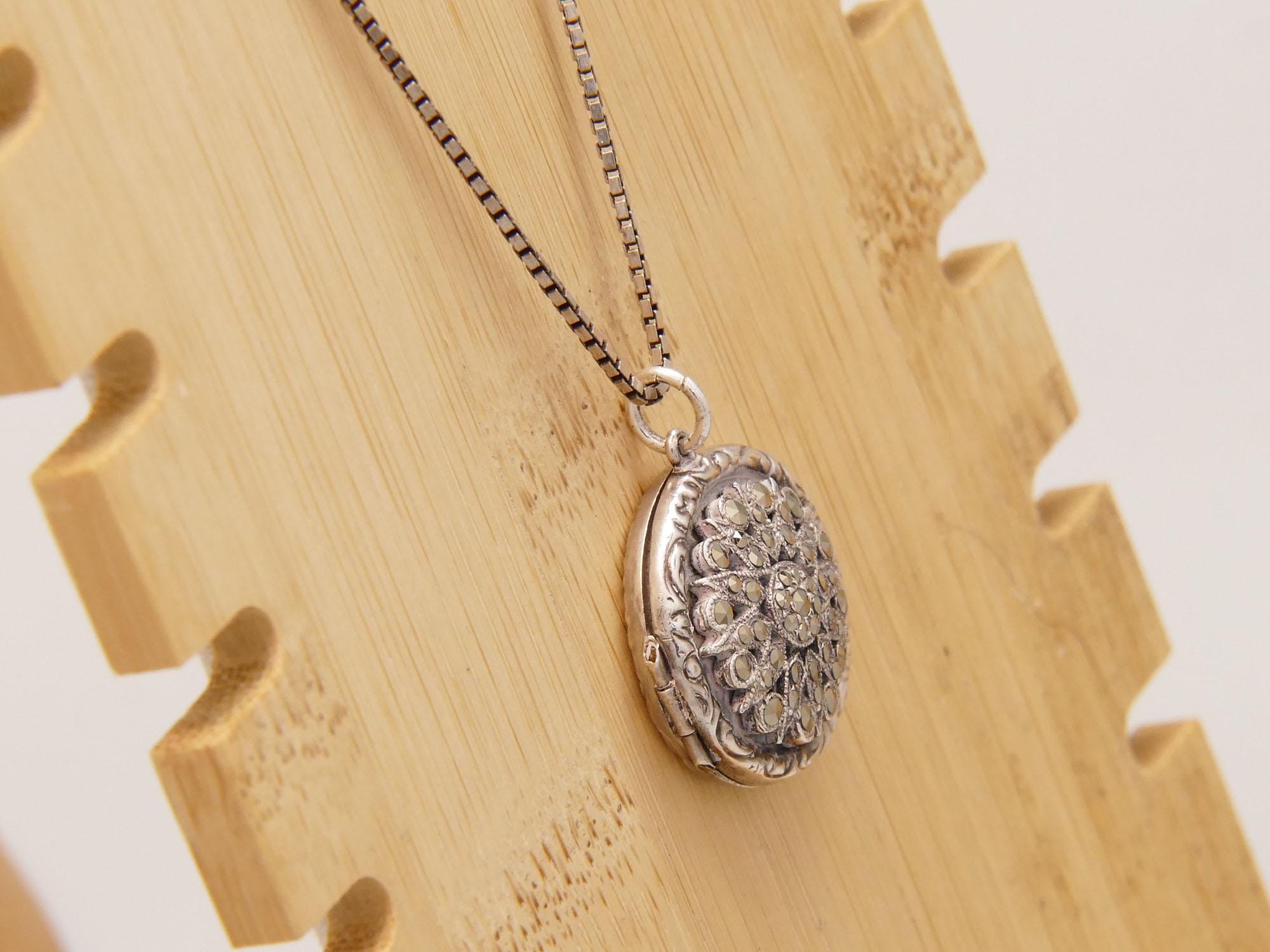 Silver Locket Sun Vintage Marcasite Sunburst Mandala Sterling Silver Locket DH Phillips ...