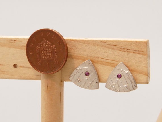 Vintage Ruby Stud Earrings in Sating Sterling Sil… - image 6