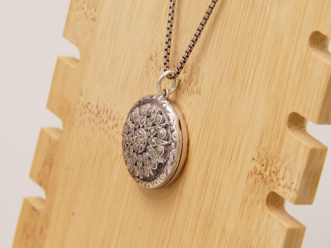 Silver Locket Sun Vintage Marcasite Sunburst Mandala Sterling Silver Locket DH Phillips ...