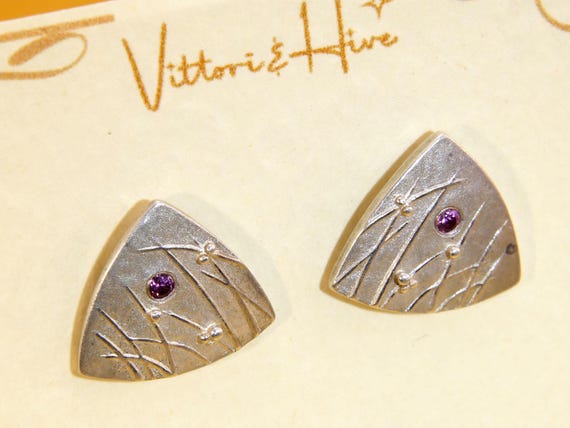 Modernist Ruby Geometric Triangle Stud Earrings i… - image 8